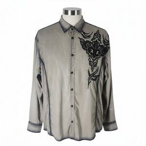 Roar Signature mens size XL gray black embroidered Fleur De Lis button shirt